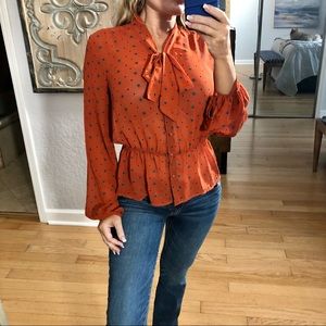 Forever 21 Sheer Orange Long-sleeved Blouse